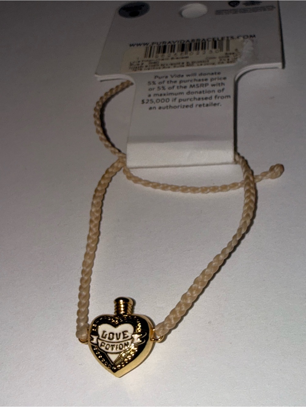 Pura Vida Harry Potter Gold Heart 'Love Potion' Bracelet w/ Cream Cord